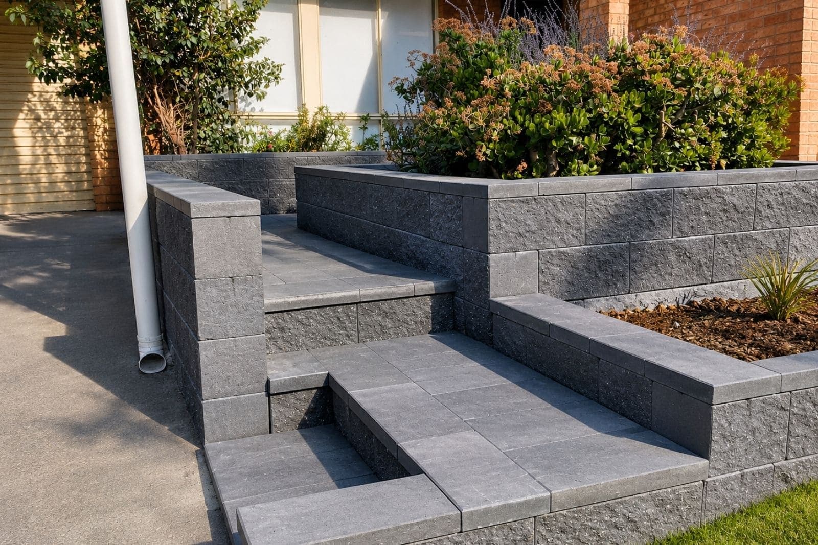 Timber sleeper retaining wall built into a sloped Sydney backyard